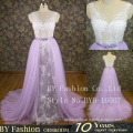 2016 new arrival purple lace bow bridal dress with detachable train hot wedding dress